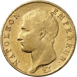 Premier Empire / Napoléon Ier (1804-1814). 40 francs tête nue, calendrier révolutionnaire An 14, W, Lille.