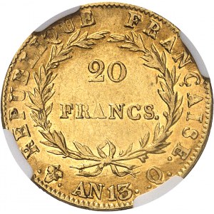 Premier Empire / Napoléon Ier (1804-1814). 20 francs tête nue, calendrier révolutionnaire An 13, Q, Perpignan.