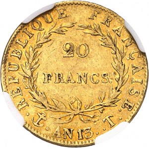 Premier Empire / Napoléon Ier (1804-1814). 20 francs tête nue, calendrier révolutionnaire An 13, T, Nantes.
