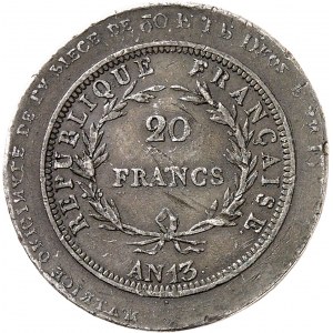 Premier Empire / Napoléon Ier (1804-1814). Frappe sur étain de la matrice originale de 20 francs tête nue, par Droz An 13.