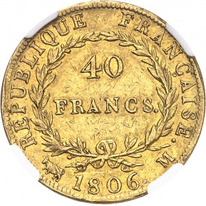 Premier Empire / Napoléon Ier (1804-1814). 40 francs République, tête nue 1806, M, Toulouse.