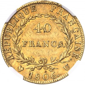 Premier Empire / Napoléon Ier (1804-1814). 40 francs République, tête nue 1806, U, Turin.