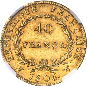 Premier Empire / Napoléon Ier (1804-1814). 40 francs République, tête nue 1806, W, Lille.