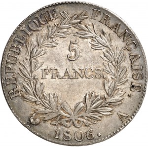 Premier Empire / Napoléon Ier (1804-1814). 5 francs République, calendrier grégorien 1806, A, Paris.
