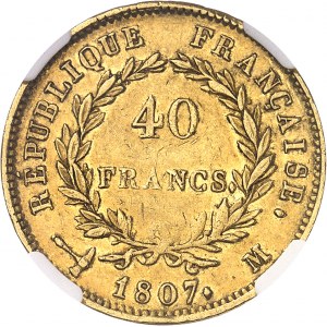 Premier Empire / Napoléon Ier (1804-1814). 40 francs type transitoire, tête nue 1807, M, Toulouse.