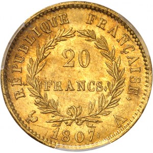 Premier Empire / Napoléon Ier (1804-1814). 20 francs type transitoire, grosse tête 1807, A, Paris.