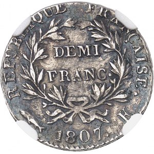 Premier Empire / Napoléon Ier (1804-1814). Demi-franc calendrier grégorien 1807, K, Bordeaux.