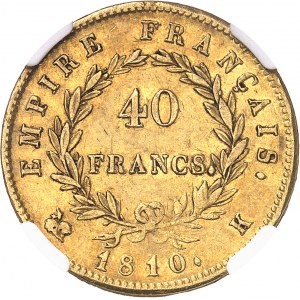 Premier Empire / Napoléon Ier (1804-1814). 40 francs Empire 1810, K, Bordeaux.