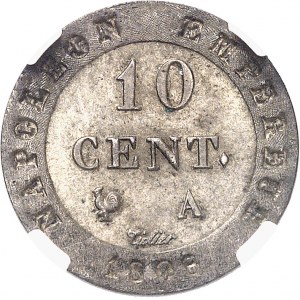 Premier Empire / Napoléon Ier (1804-1814). 10 centimes à l’N couronnée, frappe médaille 1808, Paris.