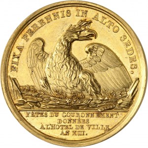 Premier Empire / Napoléon Ier (1804-1814). Médaille d’Or, fêtes du couronnement données à l’Hôtel de ville, par Brenet An XIII (1804), Paris.