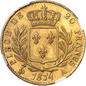 Louis XVIII (1814-1824). 20 francs buste habillé 1814, A, Paris.