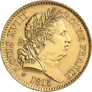 Louis XVIII (1814-1824). Essai de 40 francs Or, 2e revers, par Gatteaux 1815, Paris.