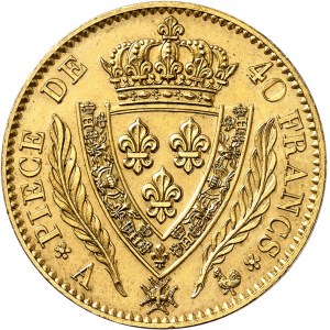 Louis XVIII (1814-1824). Essai de 40 francs Or, 2e revers, par Gatteaux 1815, Paris.