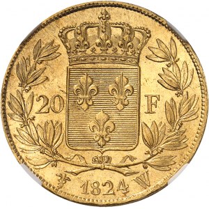 Louis XVIII (1814-1824). 20 francs tête nue 1824, W, Lille.