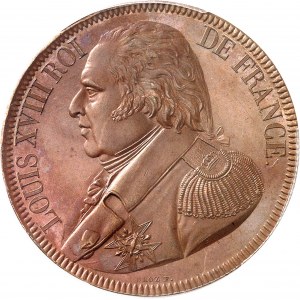 Louis XVIII (1814-1824). Essai de 5 francs, concours de 1814-1815, par Droz 1815, A, Paris.