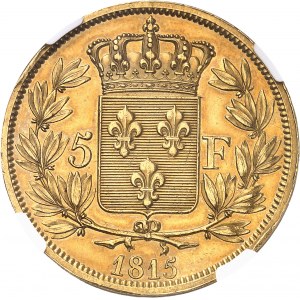 Louis XVIII (1814-1824). Essai en Or de 5 francs buste nu 1815, A, Paris.
