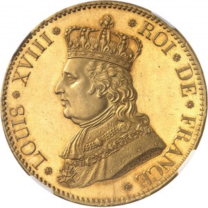 Louis XVIII (1814-1824). 5 francs au buste couronné en Or, visite de la duchesse d’Angoulême à la Monnaie de Paris, par Tiolier, Flan bruni (PROOF) 1817, A, Paris.