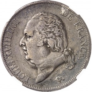 Louis XVIII (1814-1824). 5 francs buste nu 1818, L, Bayonne.
