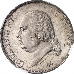 Louis XVIII (1814-1824). 5 francs buste nu 1823, K, Bordeaux.