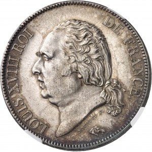 Louis XVIII (1814-1824). 5 francs buste nu 1823, L, Bayonne.