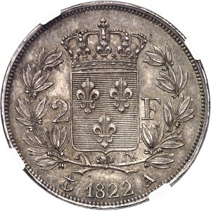 Louis XVIII (1814-1824). 2 francs 1822, A, Paris.