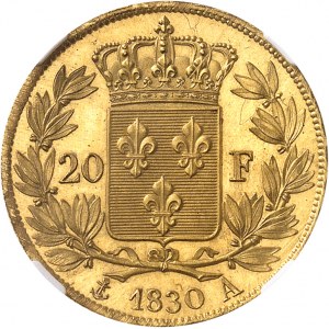 Charles X (1824-1830). 20 francs, tranche inscrite en relief (lis) DOMINE SALVUM FAC REGEM, Flan bruni (PROOF) 1830, A, Paris.