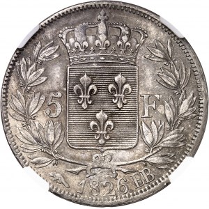 Charles X (1824-1830). 5 francs, 1er type 1826, BB, Strasbourg.