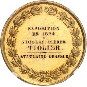 Charles X (1824-1830). Médaille d’Or, Exposition de 1824, à Nicolas-Pierre Tiolier, statuaire graveur, par Depaulis 1824, Paris.