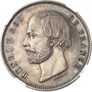 Henri V (1820-1883). Essai de 5 francs par Capel, Flan bruni (PROOF) 1871, Bruxelles (Würden).