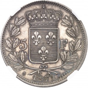 Henri V (1820-1883). Essai de 5 francs par Capel, Flan bruni (PROOF) 1871, Bruxelles (Würden).