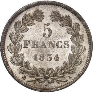 Louis-Philippe Ier (1830-1848). 5 francs Domard 1834, A, Paris.