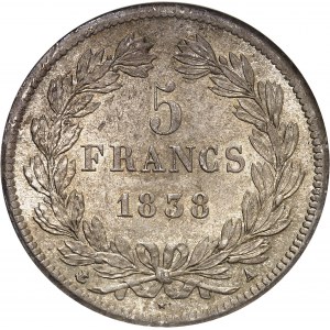 Louis-Philippe Ier (1830-1848). 5 francs Domard 1838, A, Paris.