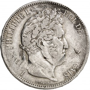 Louis-Philippe Ier (1830-1848). 5 francs Domard, frappe semi-incuse ou incuse partielle ND (1831-1848), A, Paris.