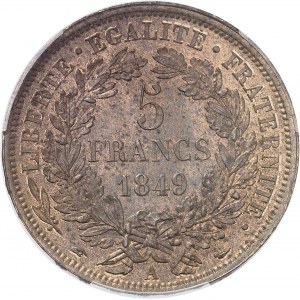 IIe République (1848-1852). Épreuve en bronze de 5 francs Cérès, tranche en relief 1849, A, Paris.