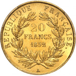 IIe République (1848-1852). 20 francs Louis-Napoléon Bonaparte 1852, A, Paris.