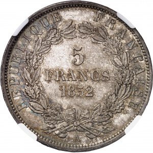 IIe République (1848-1852). 5 francs Louis-Napoléon Bonaparte 1852, A, Paris.