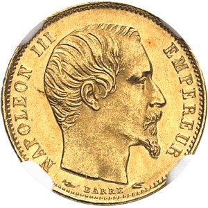 Second Empire / Napoléon III (1852-1870). 5 francs tête nue petit module, tranche lisse 1854, A, Paris.