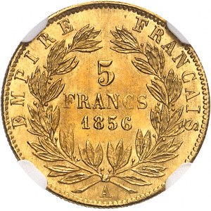 Second Empire / Napoléon III (1852-1870). 5 francs tête nue, grand module 1856, A, Paris.