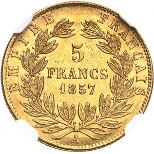 Second Empire / Napoléon III (1852-1870). 5 francs tête nue, grand module 1857, A, Paris.