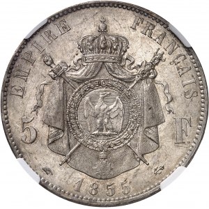 Second Empire / Napoléon III (1852-1870). 5 francs tête nue 1855, A, Paris.