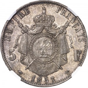 Second Empire / Napoléon III (1852-1870). 5 francs tête nue 1857, A, Paris.