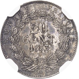Second Empire / Napoléon III (1852-1870). 20 centimes tête nue, grosse tête 1853, A, Paris.