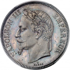 Second Empire / Napoléon III (1852-1870). Essai uniface d’avers de 5 francs tête laurée, Frappe spéciale (SP) ND (1861), A, Paris.