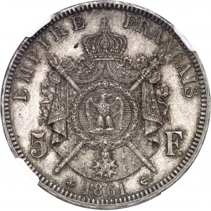 Second Empire / Napoléon III (1852-1870). 5 francs tête laurée 1861, A, Paris.