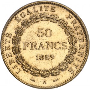 IIIe République (1870-1940). 50 francs Génie, Flan bruni (PROOF) 1889, A, Paris.