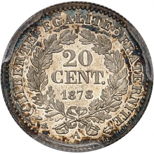 IIIe République (1870-1940). 20 centimes Cérès, Flan bruni (PROOF) 1878, A, Paris.