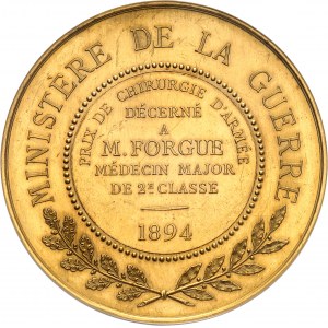 IIIe République (1870-1940). Médaille d’Or, prix de chirurgie d’armée, au médecin-major de 2e classe Forgue, J.-B. Daniel-Dupuis 1894, Paris.