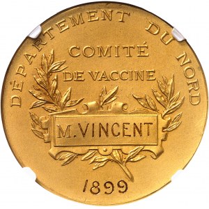 IIIe République (1870-1940). Médaille d’Or, Comité de vaccine du département du Nord, par Henri Dubois 1899, Paris.