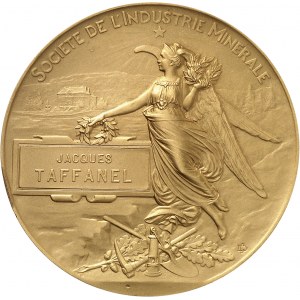 IIIe République (1870-1940). Grande médaille d’honneur en Or de la Société de l’industrie minérale, à l’ingénieur Jacques Taffanel, flan mat, par G. Dupré ND (1911), Paris.