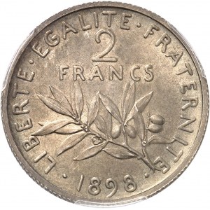 IIIe République (1870-1940). Présérie (sans ESSAI) de 2 francs Semeuse au gros 2 et tranche cannelée 1898, Paris.